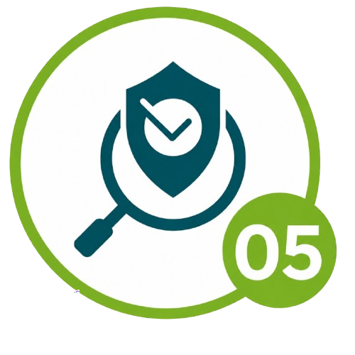 Shield with checkmark and magnifying glass icon representing trusted HVAC and plumbing inspections and quality assurance