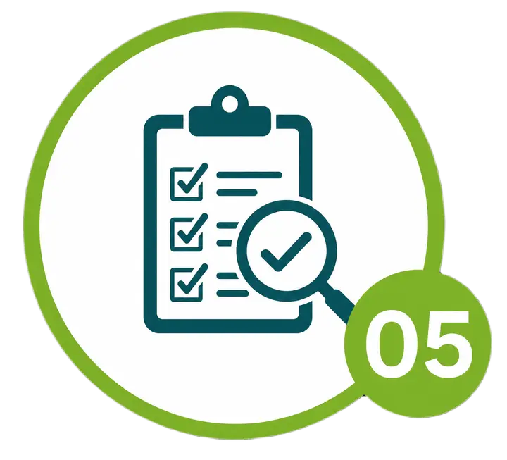 Checklist inspection icon with clipboard, checkmarks, and magnifying glass representing HVAC and plumbing service quality inspection.