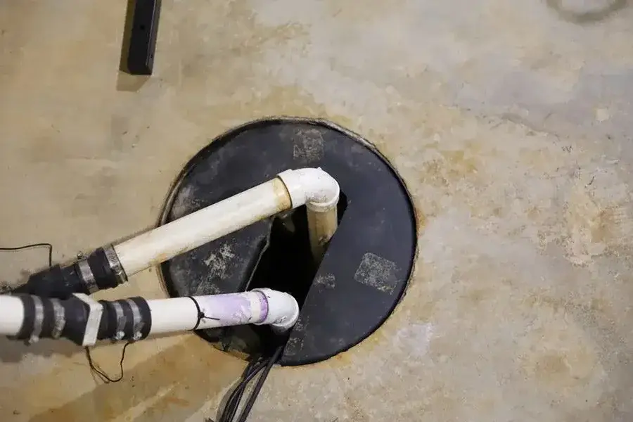 Basement sump pit with PVC discharge pipes and sealed cover - xtraPro